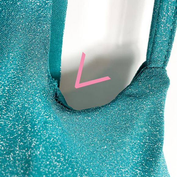 Superdown Jayden Mini Dress Blue‎ Shimmer Asymmetrical One Shoulder Jersey Sz M - Picture 8 of 12